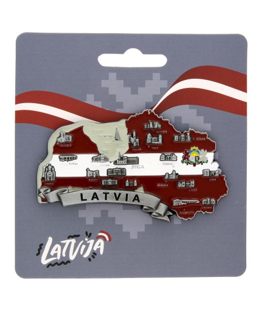 Ledusskapja magnēts Latvijas karte ar pilsētu simboliem